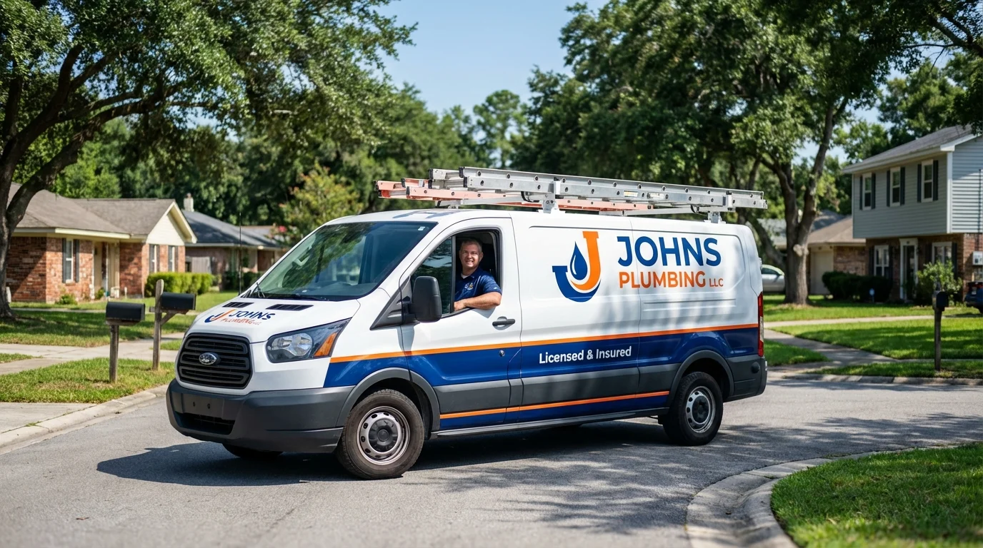 Johns Plumbing LLC service van in Lawrenceburg, IN