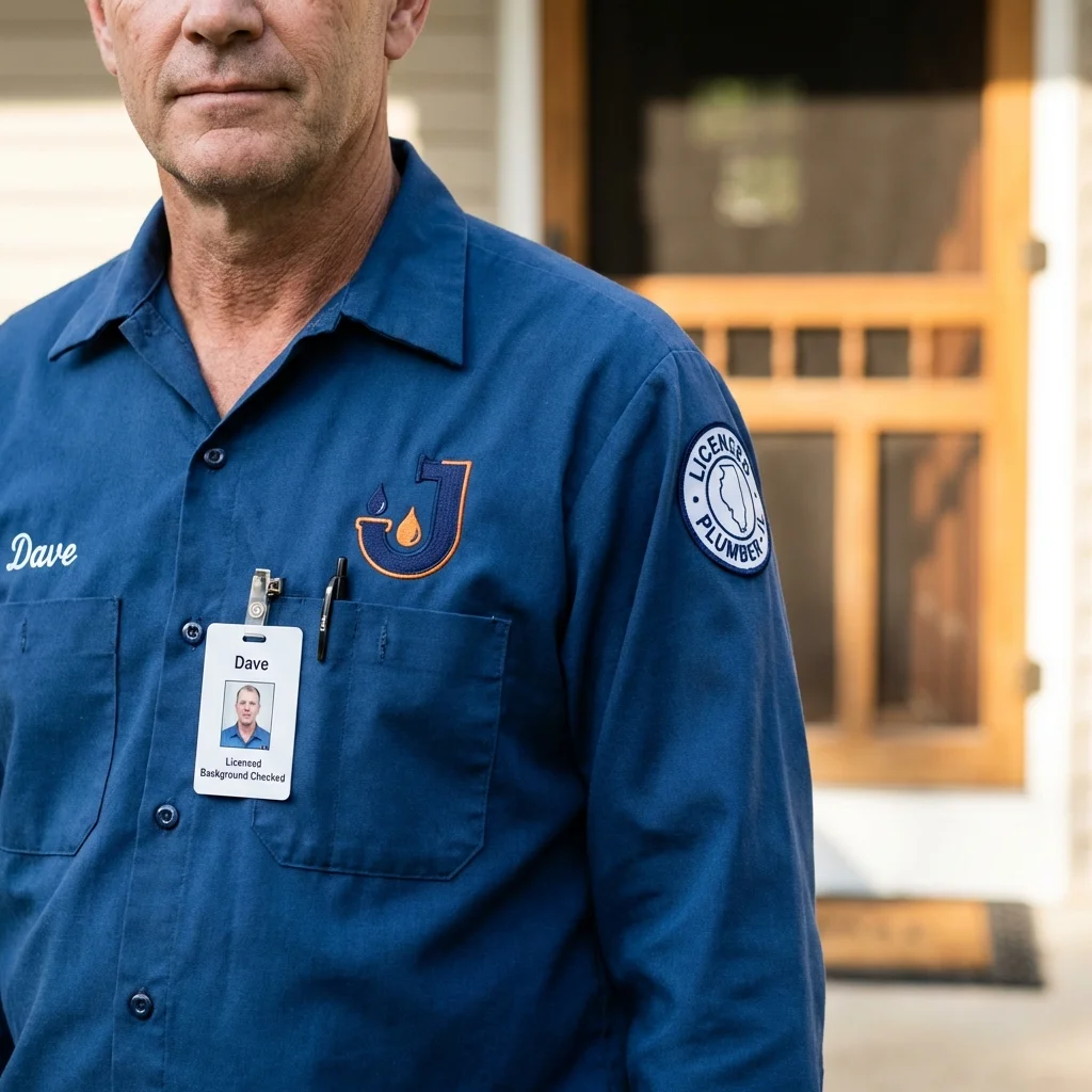 Licensed plumber showing ID badge in Lawrenceburg, IN